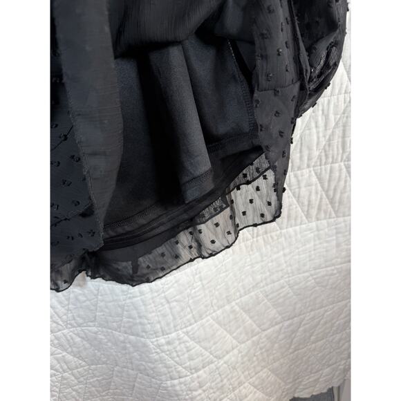 Altar'd State Dress Women Sm Black Swiss Dot Long Sleeve Mini lace up tie back - Picture 4 of 6